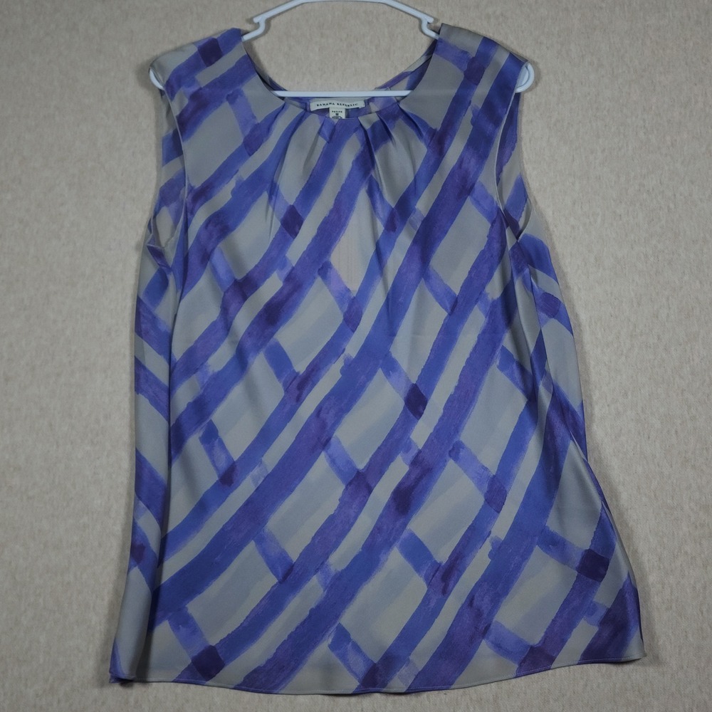 NWT Banana Republic 100% Silk Purple Abstract Tank Top Blouse Womens Petite M